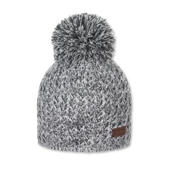Jungen Wintermütze Strick aus Baumwollflecce mit Bommel und Logobadge, grau - 4722123 