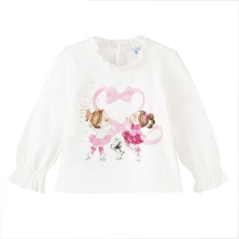 Mayoral Mädchen Baby Shirt langarm mit Druckknopfverschluss und Rundkragen "Hund Herz Tänzerinen", weiß - 2082 