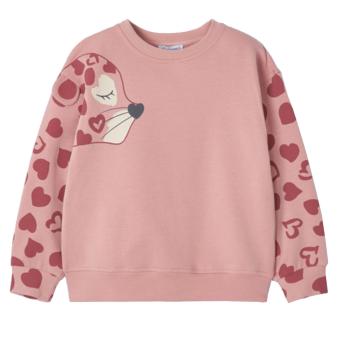 Mädchen Sweatshirt Pullover, langärmlig, Rundhalsauschnitt, gemustert, bedruckt, "Leopard und Herzen", rosa - 4.478 