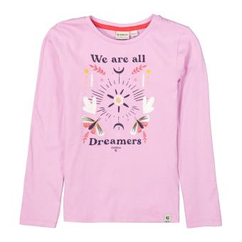 Mädchen Langarmshirt mit Rundkragen und leichte Rüschen"we are all dreamers"-Motiv, purple - I14401 