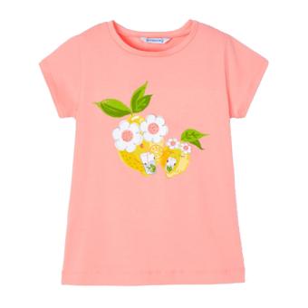 Mädchen T-shirt kurzarm bedruckt, "Zitronen", lachs - 3.048l 