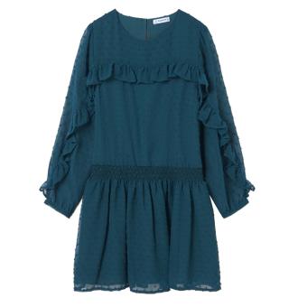Mayoral Mädchen Teenager schickes langarm Kleid mit Rüschen, grün - 7.935p 