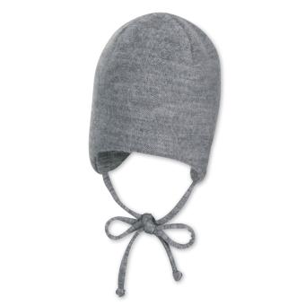 Baby Jungen Mütze Wintermütze zum binden, Erstlingsgröße, 100% Wolle, gefüttert, einfarbig, grau - 4502122-silbe 