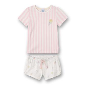 Mädchen Schlafanzg Pyjama kurz Sommer gestreift gemustert "Eis", rosa - 232633 