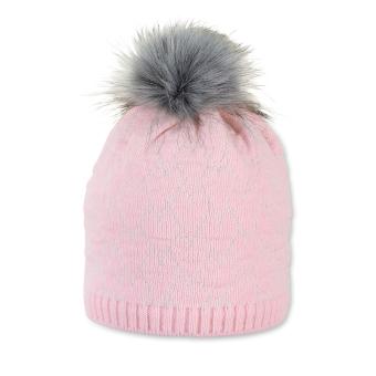 Mädchen Wintermütze Strickmütze aus Baumwollflecce mit Bommel, rosa - 4722111 