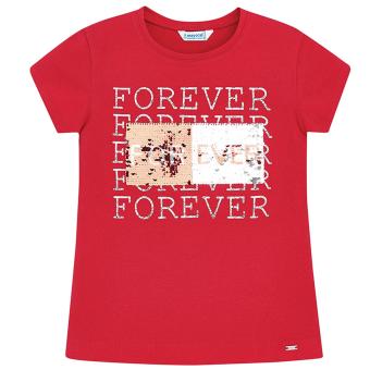 Mayoral Mädchen T-Shirt kurzarm mit Wendepailletten-Schrift "Forever", rot - 6.019r 