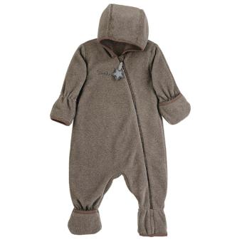 Baby Jungen Overall Jumpsuit aus Melangefleece mit Reißverschluss, Kapuze und Hand- und Fußstulpen, braun - 5501800-braun 