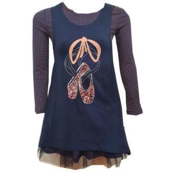 Eisend-Mädchen Langarm Kleid-Dunkelblau- gepunktet-903103 