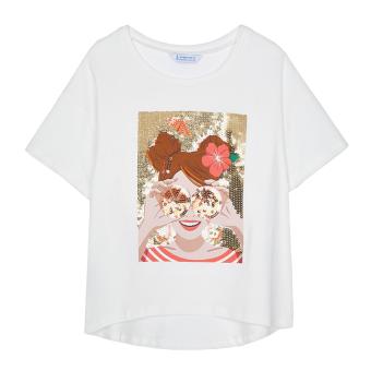 Mädchen Sommer kurzarm T-Shirt Pailletten "Teenager Mädchen", weiß -6021 