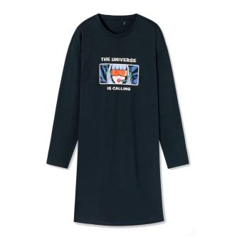 Schiesser Mädchen Nachthemd lang mit Frontprint Frau und Schriftzug aus 100% Organic Cotton, blau - 179969 