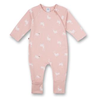 Baby Mädchen Overall Body langarm 100% Bio Baumwolle mit Reißverschluss und Füßchen "Lama"-Alloverprint, rosa - 221650 