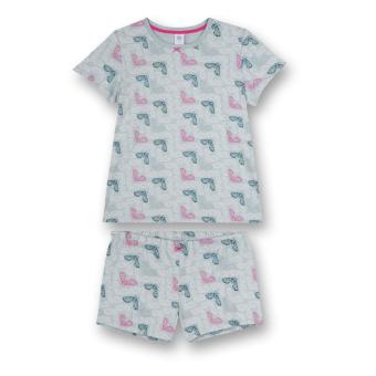 Mädchen Sommer kurzarm Schlafanzug Pyjama 100% Baumwolle gemustert "Schmetterling Alloverprint", grau - 245193 