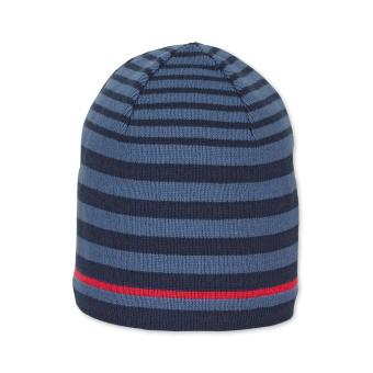 Kinder Jungen Wintermütze Strickmütze aus Baumwollflecce gestreift, dunkelblau - 4702112 