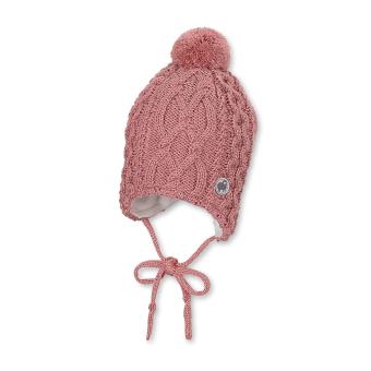 Kinder Mädchen Wintermüze Strickmütze geflochten zum Binden mit Bommel, rosa - 4702143 