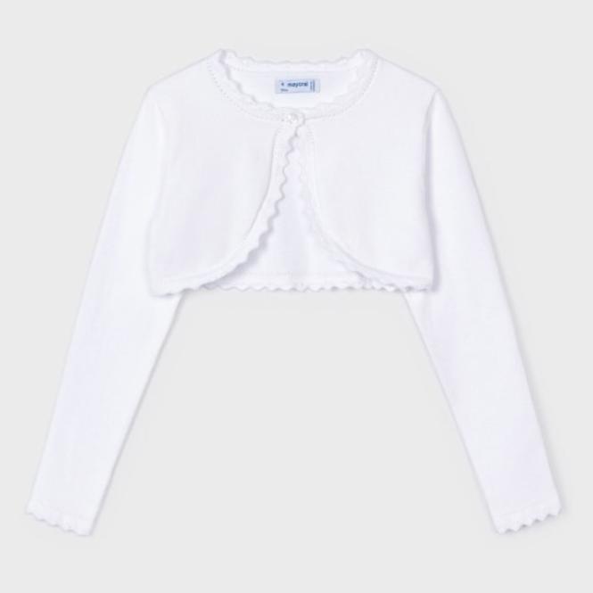 Mayoral Mädchen Strickjacke im Bolerostil aus nachhaltiger Baumwolle, weiß - 320, Größe 128 128 | weiß | 
