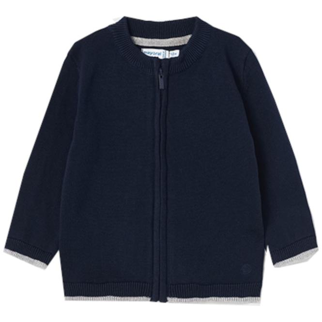 Baby Jungen Strickjacke langarm, basic, mit Reisverschluss, 100% Baumwolle, einfarbig, dunkelblau - 361db 