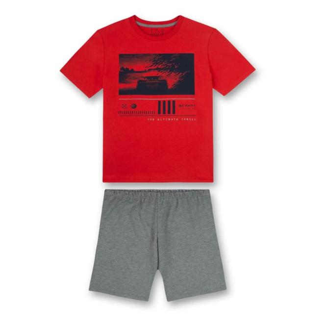 Sanetta Jungen-Schlafanzug kurz mit großen Motivprint "Auto" aus 100% Baumwolle, rot - 245369 