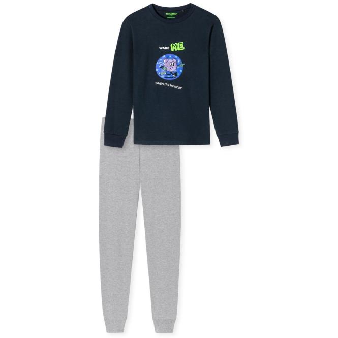Jungen Schlafanzug lang, organic cotton, bedruckt "Wecker", Schriftzug, dunkelblau - 177948 