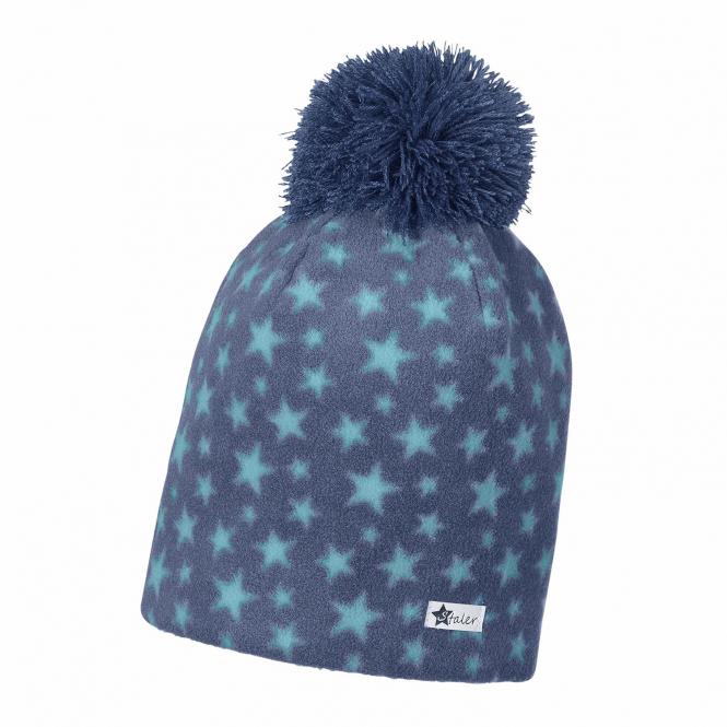 Jungen Wintermütze Beanie mit Bommel gefüttert "Sternemuster", tintenblau - 4501818 