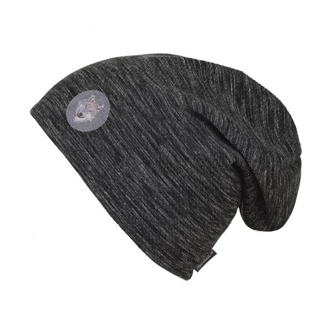 Jungen Mütze Beanie gefüttert  "meliert mit Wolfsaufnäher", schwarz - 4621817 