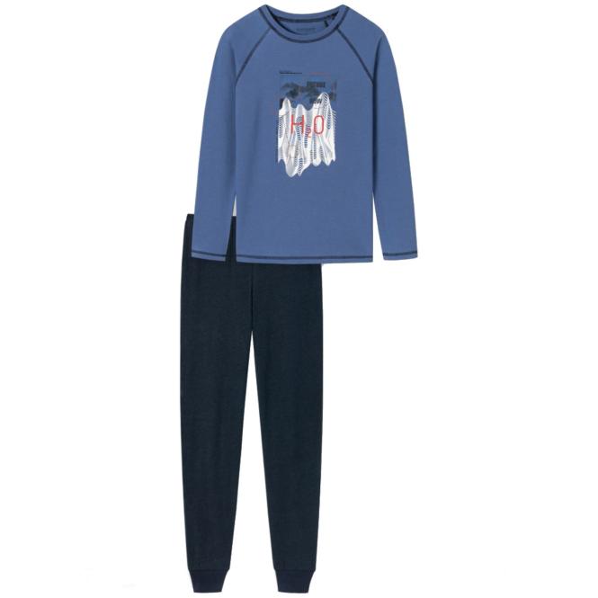 Jungen Schlafanzug lang, bedruckt "H2O", Schriftzug "Future is now", elastischer Bund, 100% Baumwolle, blau - 177944 