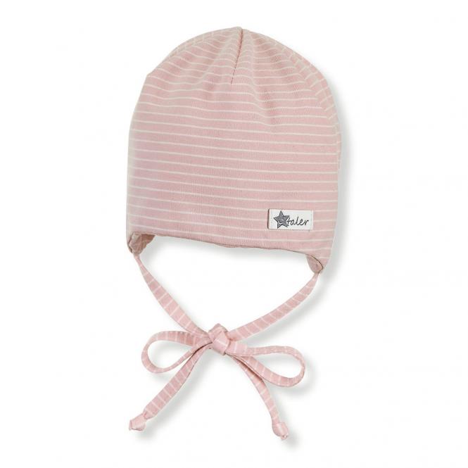 Mädchen Baby Beanie Erstlingsmütze zum Binden Sommermütze mit LSF UV-Schutz 30 „Streifen“, rosa -1502005 