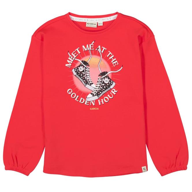 Garcia Mädchen Langarmshirt mit Kunstdruck "Schuhe" rot - T24603 