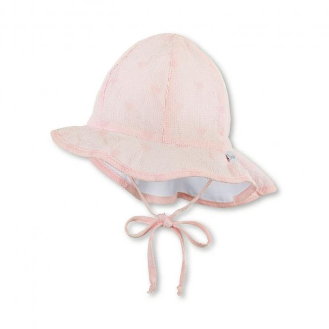 Mädchen Baby Kinder Flapper Sommerhut zum Binden mit Nackenschutz, LSF UV-Schutz 15 Sommermütze „zarte Herzen“, rosa – 1402022 
