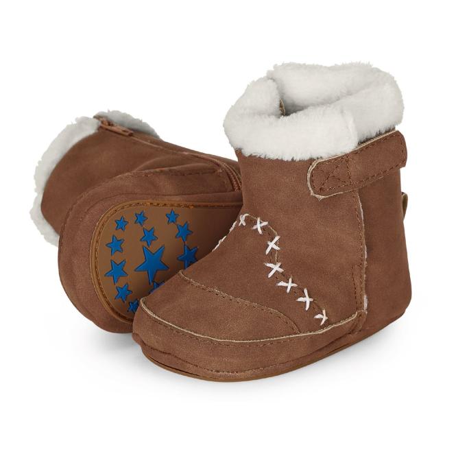 Baby-Schuhe Winterschuhe Mädchen Jungen Stiefel rutschfeste Sohle gefüttert mit Reißverschluss und Klettverschluss Lederoptik, haselnussbraun - 5301503 