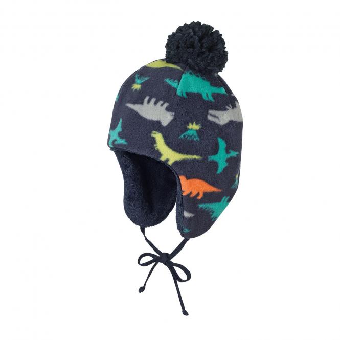 Jungen Mütze Wintermütze Fleece Bommelmütze "bunte Dinos", marine - 4611835 