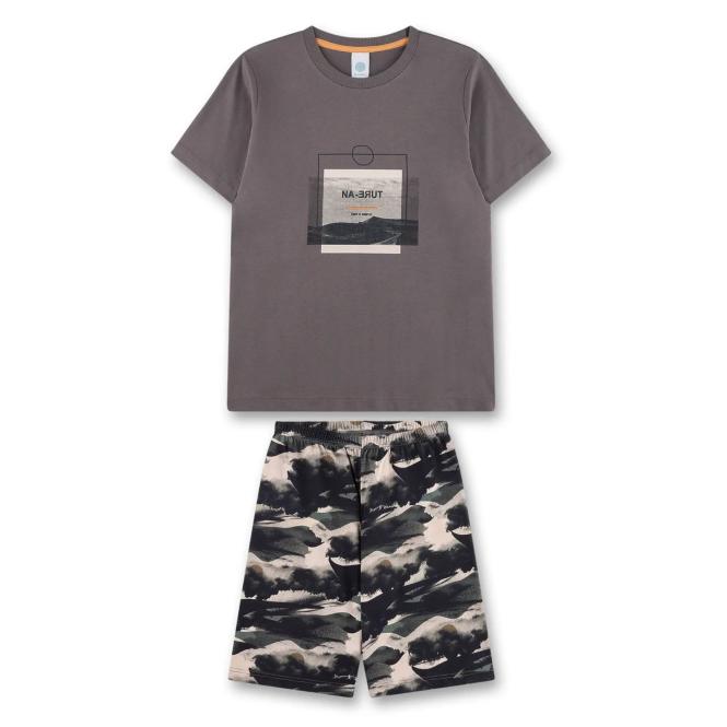 Sanetta Jungen Schlafenzug kurz aus 100% Baumwolle mit Frontprint und Hosen-Alloverprint, grau - 245835 