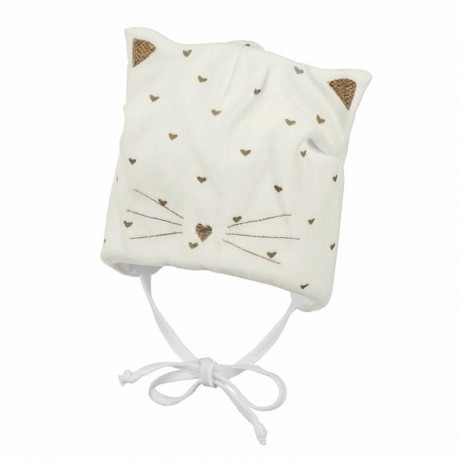 Baby Mädchen Mütze zum binden "Katze mit goldenen Herzen", beige - 4401846 