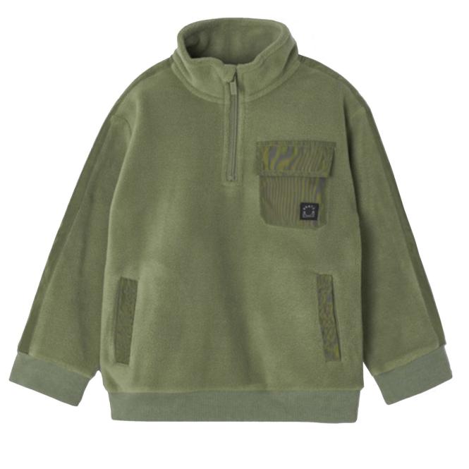 Jungen Sweatshirt Pullover aus Fleece, langarm, mit Taschen, Kragen, Reissverschluss, einfarbig, grün - 4.457 