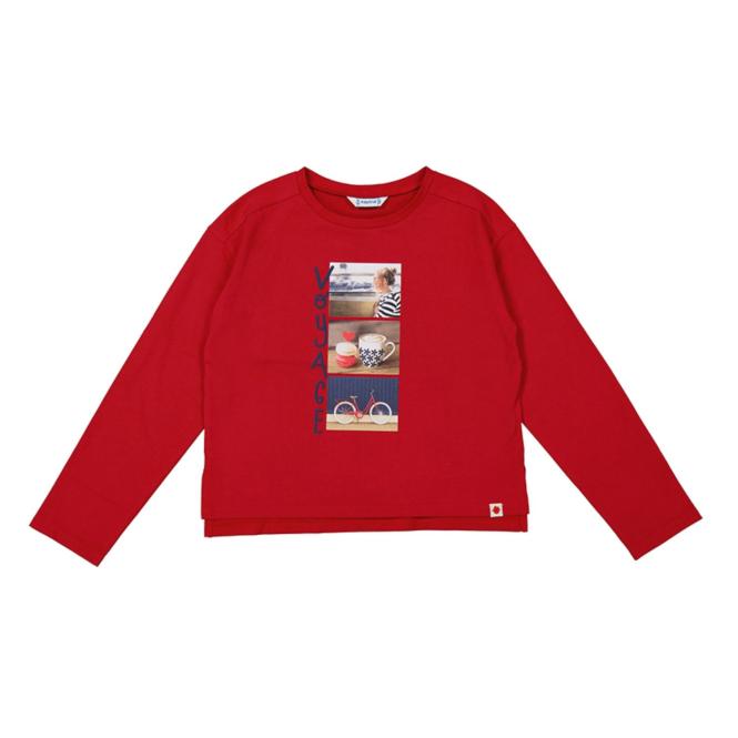 Mayoral Mädchen Langarmshirt mit Frontprint "Voyage" aus 100% Baumwolle, rot - 7049 