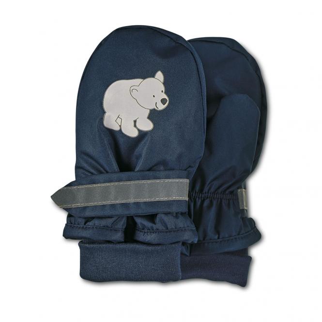 Baby Jungen Fäustel Handschuhe, Fausthandschuhe, wattiert, Stulpe, wasserabweisend, Klettverschluss, gefüttert, reflektierendes Material, Baumwollfleecefutter "Eisbär", dunkelblau - 4302140-marin 