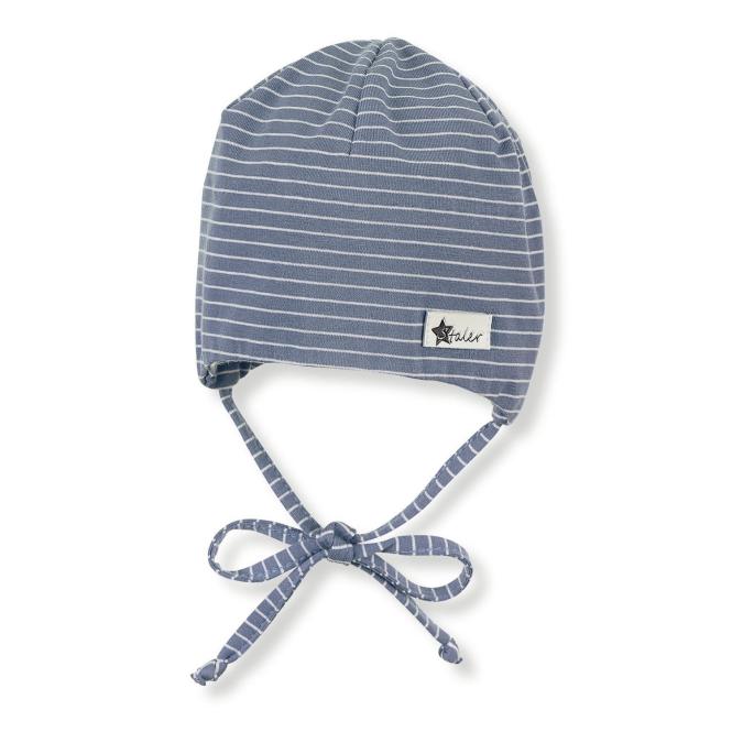 Jungen Baby Beanie Erstlingsmütze zum Binden Sommermütze, "Streifen“, samtblau - 1502005-samtb 