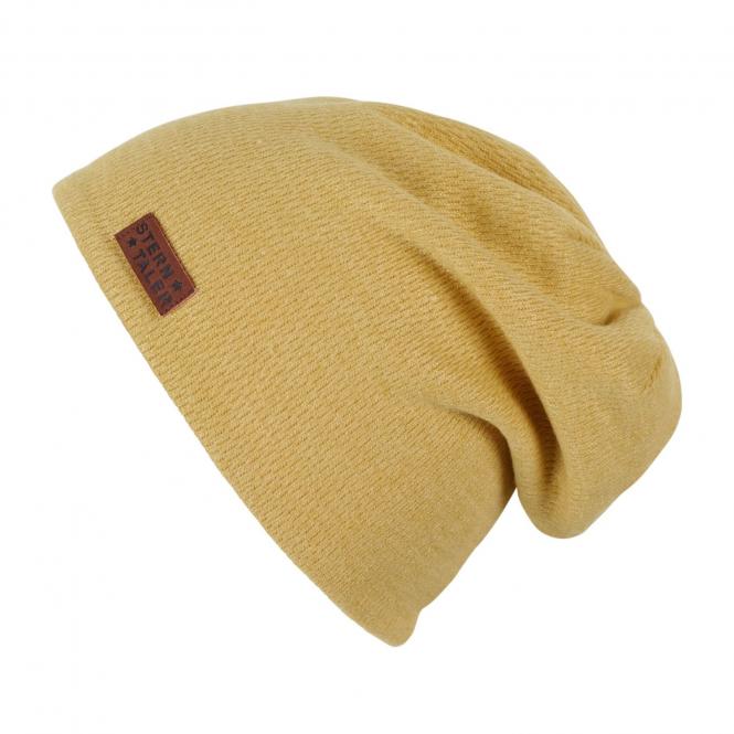 Jungen Wintermütze Slouch-Beanie gefüttert aus Baumwollflecce mit Logobadge, altgold - 4522101 