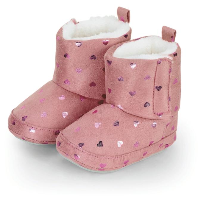 Baby Mädchen Schuhe Winterschuhe Stiefel, rutschfeste Sohle, gefüttert, mit Klettverschluss, Velour, gemustert, "Glitzerherzen", rosa - 5301911-rosa 