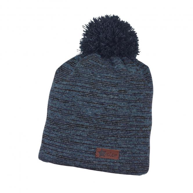 Jungen Mütze Beanie mit Bommel gefüttert meliert, marine - 4611818 