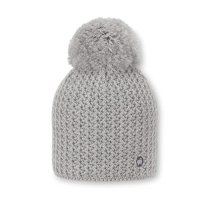 Jungen Wintermütze Strick aus Baumwollflecce mit Bommel und Logobadge gemustert, silber - 4722124 