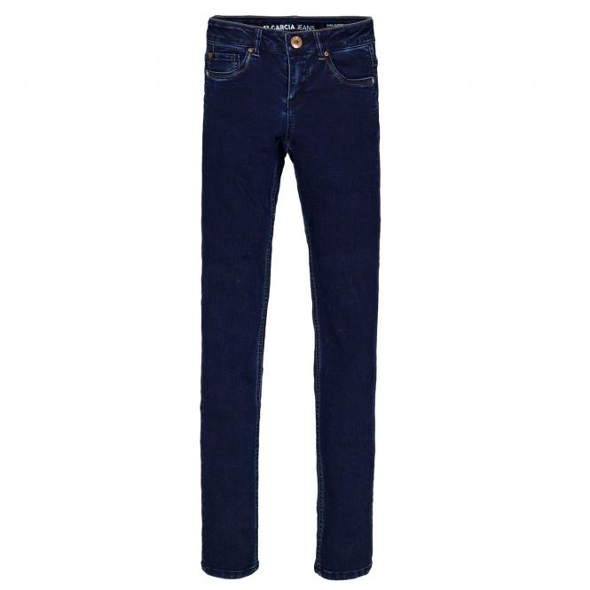 Mädchen Hose Jeans lang mit Hosentaschen zum Knöpfen, blau - 7231 