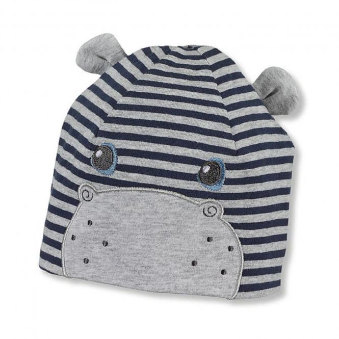 Jungen Baby Sommermütze Beanie, UV-Schutz 50+, dunkelblau-grau mit Öhrchen "Hippo" -  1611970 