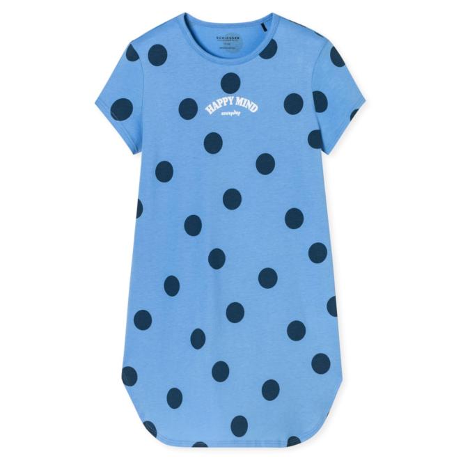 Schiesser Mädchen-Sleepshirt kurzarm aus Organic Cotton mit Allover-Dot, blau - 180952 