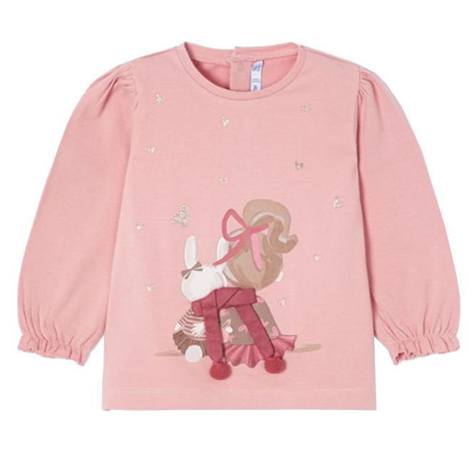 Baby Mädchen Langarmshirt, mit Knopfverschluss, Rüschen, gemustert "Mädchen und Hase", rosa - 2.095rosa 