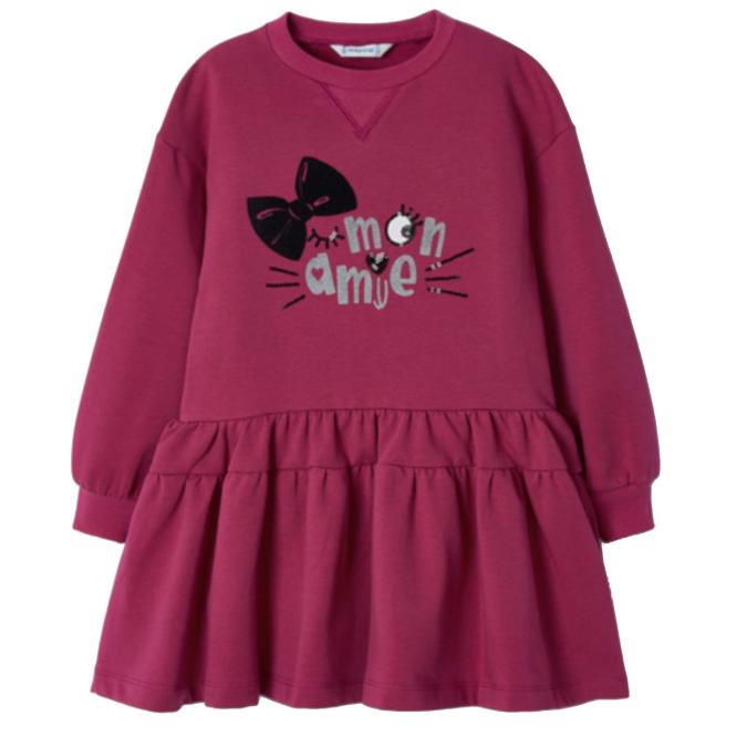 Mayoral Mädchen Sweatkleid Kleid, mit Rundhalsauschnitt, gemustert, bedruckt, "mon amie", einfarbig, pink - 4.973 
