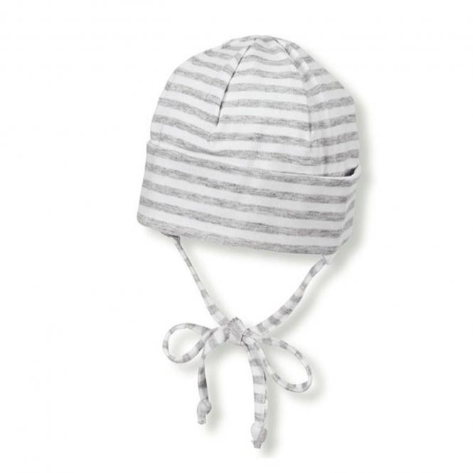 Mädchen Jungen Sommermütze zum Binden, Erstlingsmütze, Beanie weiß-grau - 1501806 