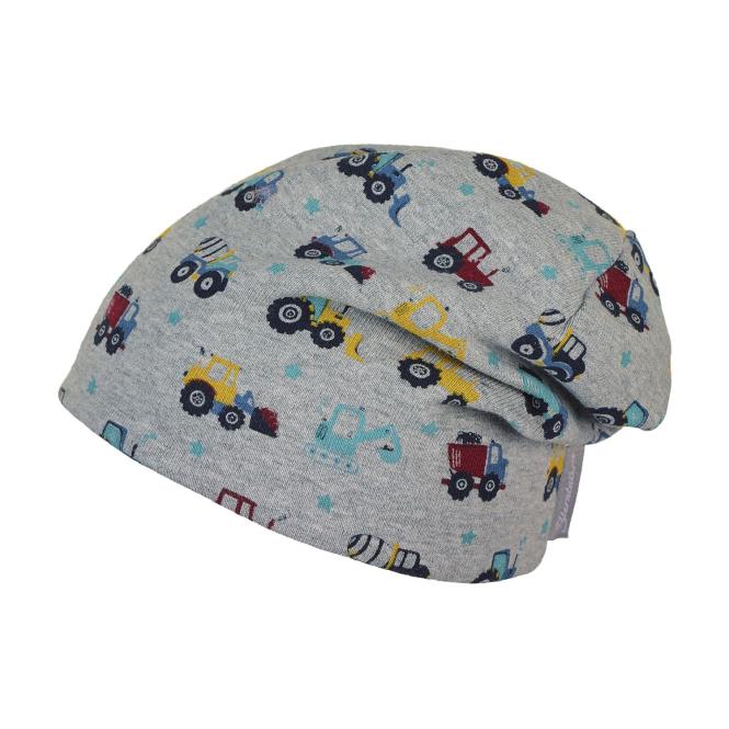 Jungen Wintermütze Beanie aus Baumwollflecce "Traktor Fahrzeuge"-Allover, silber - 4602101 
