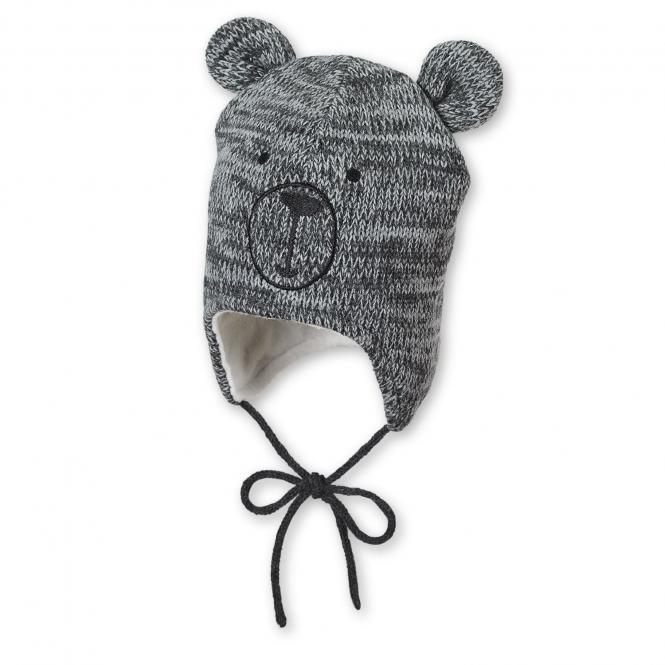 Baby Jungen Strickmütze gefüttert Wintermütze zum Binden mit Öhrchen "Teddy", dunkelgrau mel.  - 4701961 