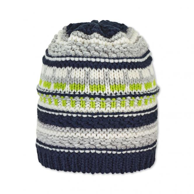 Kinder Jungen Wintermütze Strickmütze aus Baumwollflecce gestreift, dunkelblau - 4722105 
