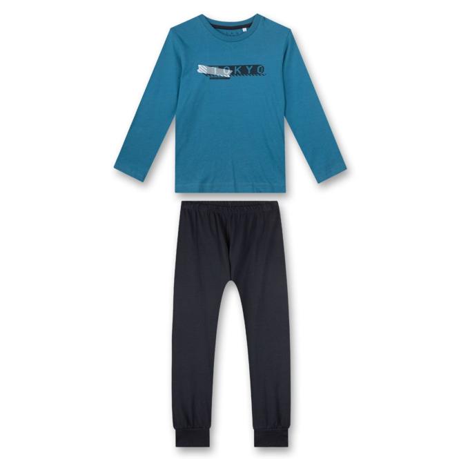 Sanetta Jungen-Schlafanzug mit Schriftzug "Tokyo" aus 100% Baumwolle, blau - 245496 